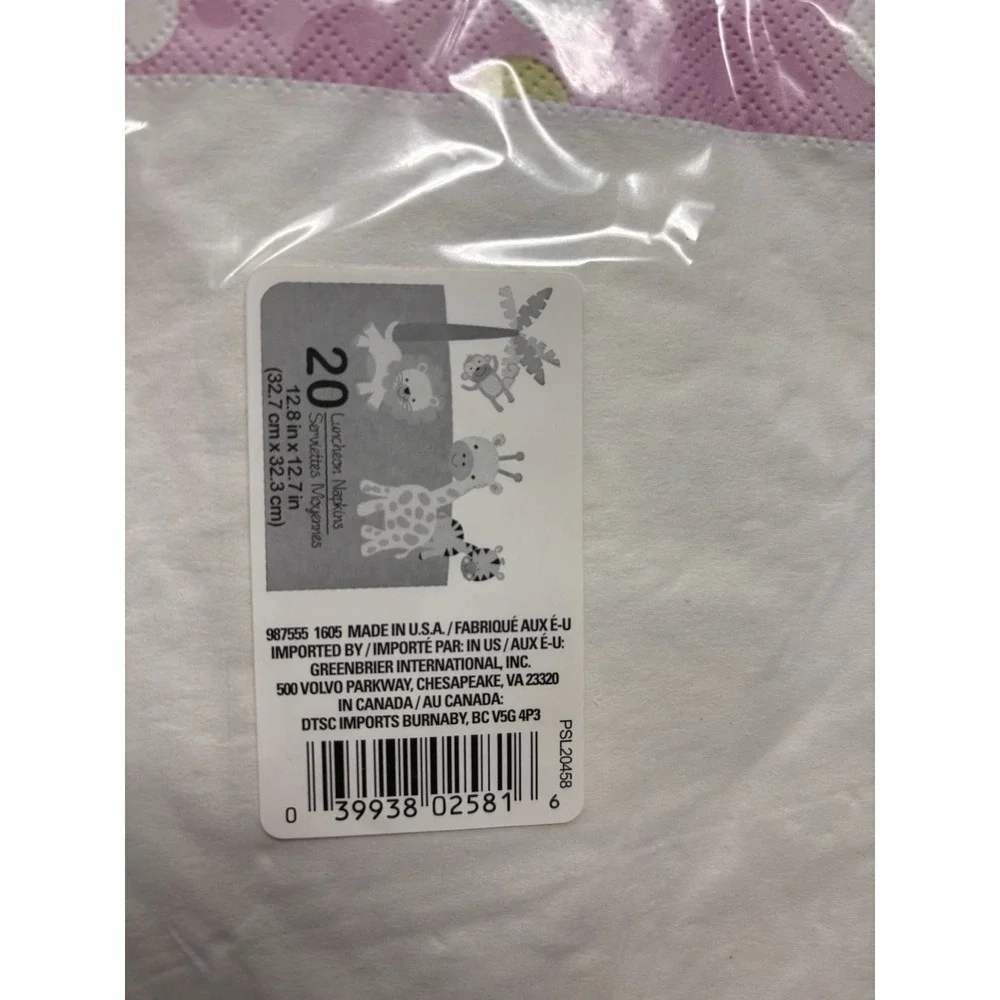 New It's‎ A Girl! Baby Shower Pink Zoo Animal Plates Napkins Party Lot
